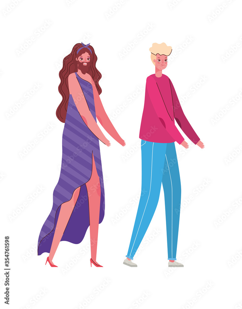 Woman and man cartoon with costume vector design Woman and man cartoon with costume vector design