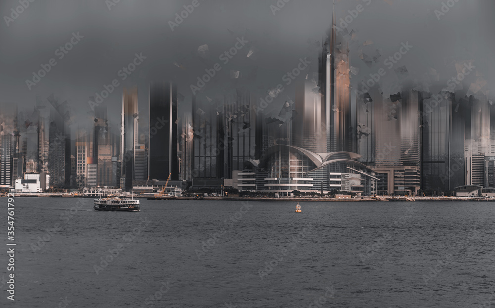 Abstract and horizontal Motion Hong Kong City View;