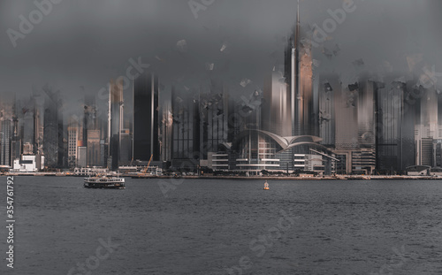 Abstract and horizontal Motion Hong Kong City View;
