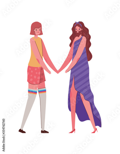 Woman and man cartoon with costume vector design
