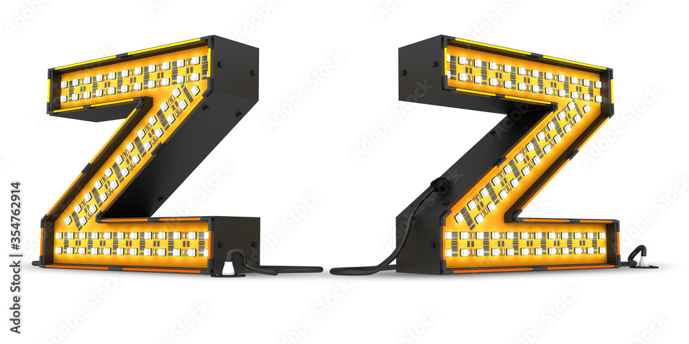 LED alphabet light 3d rendering illustration with clipping path. LED alphabet light 3d rendering illustration with clipping path.