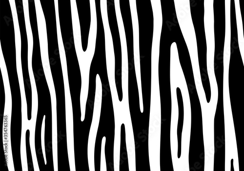 Zebra stripes seamless pattern. Tiger stripes skin print design. Wild animal hide artwork background. Black and white vector illustration