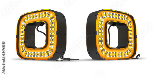LED Number light 3d rendering illustration with clipping path.