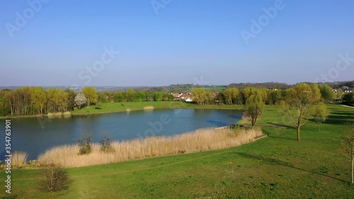 Panoramic aerial view of Lake Magny-le-Hongre