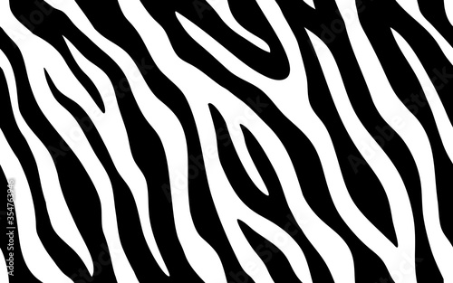 Zebra stripes seamless pattern. Tiger stripes skin print design. Wild animal hide artwork background. Black and white vector illustration