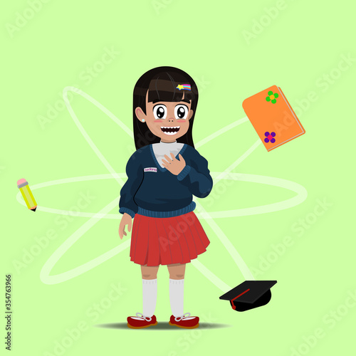 It's a little girl with a uniform that you will see in latin america.
Es una niña con uniforme que verás en latinoamérica