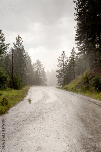 Rain on a mountain road  Epirus region  Greece 