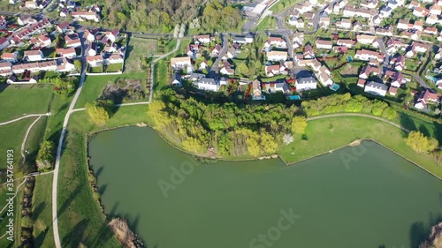 Panoramic aerial view of Lake Magny-le-Hongre