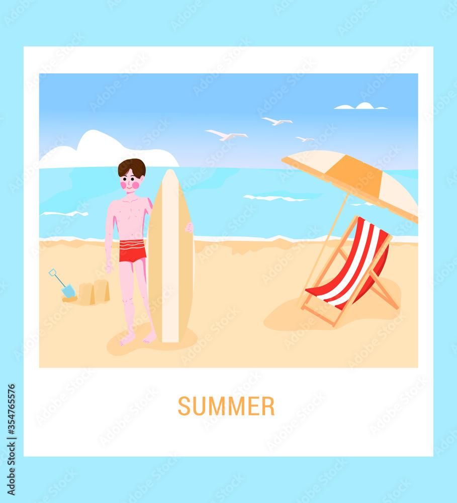 flat illustration summer male playing at the beach