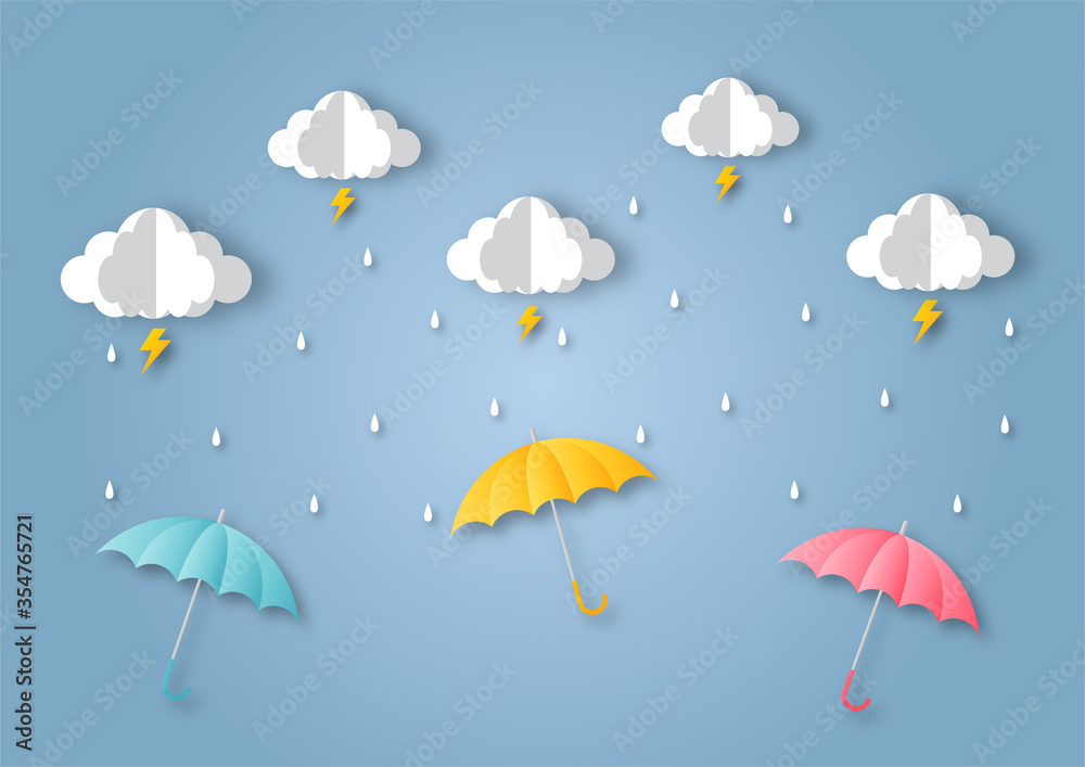 happy monsoon season background. rainbow in the rainy. paper art style. vector Illustration. happy monsoon season background. rainbow in the rainy. paper art style. vector Illustration.
