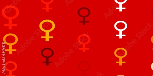 Light Red, Yellow vector backdrop with woman's power symbols.