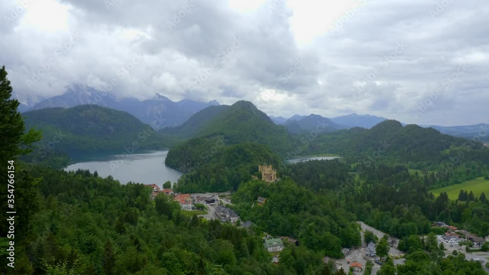 Lake Alpsee and the High Castle in Schwangau Bavaria Germany. Aerial view Lake Alpsee and the High Castle in Schwangau Bavaria Germany. Aerial view