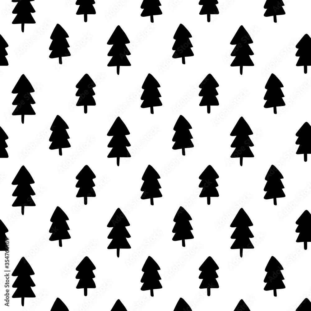 Obraz premium Christmas Tree Seamless Pattern. Christmas background in hand drawn. Vector.