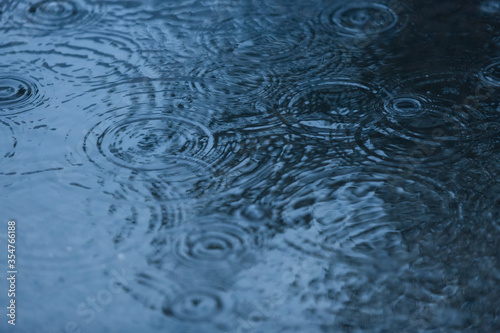 Raindrops on a water surface - a rainy weather background