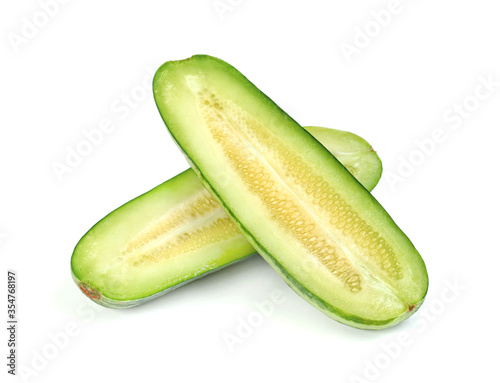 sliced Cucumber or Cucumis melo isolated on white background