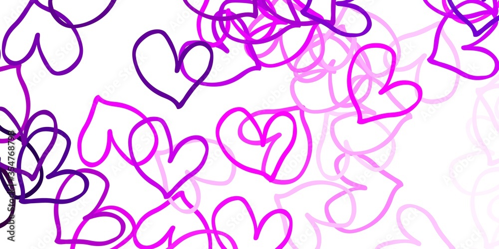 Light Pink vector template with doodle hearts. Light Pink vector template with doodle hearts.