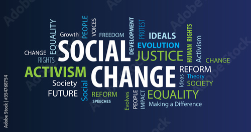 Social Change Word Cloud on a Blue Background