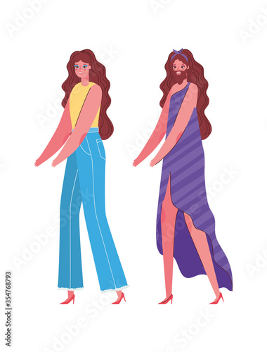 Woman and man cartoon with costume vector design