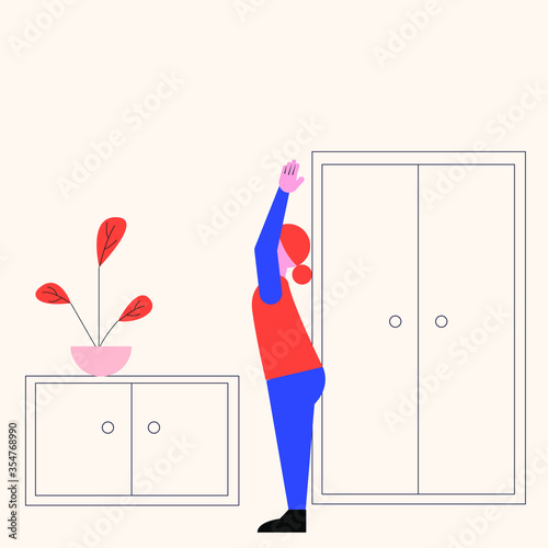 Girl stretching and doing yoga at home vector illustration 