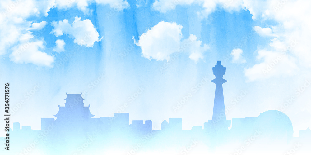 Fototapeta premium 大阪 水彩 名所 背景