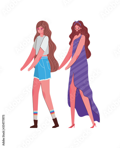 Woman and man cartoon with costume vector design