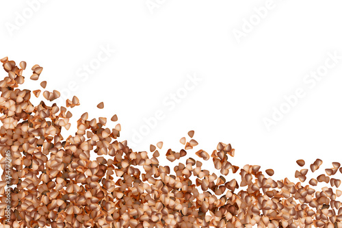 Buckwheat groats pile top view on white background