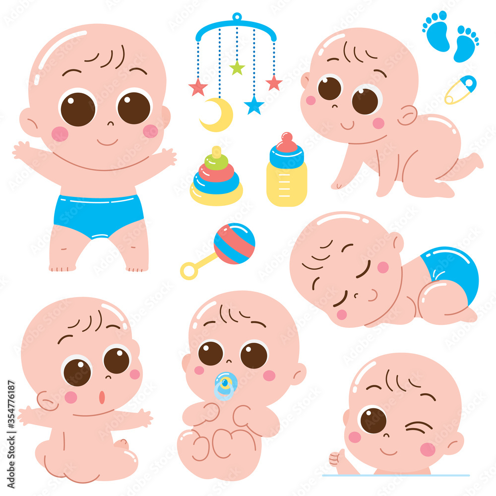 Vector Illustration of Cartoon Baby character set with toy baby Vector Illustration of Cartoon Baby character set with toy baby