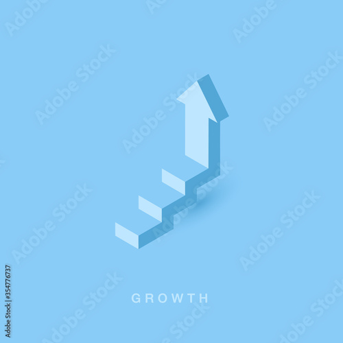 Growth or increase design concept. Step as staircase growing up to target and arrow sign symbol. Success achievement or goal business motivation. Infographic elements 3d vector illustration