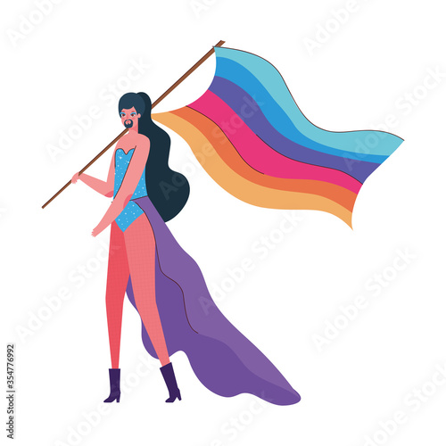 Man cartoon with costume and lgtbi flag vector design