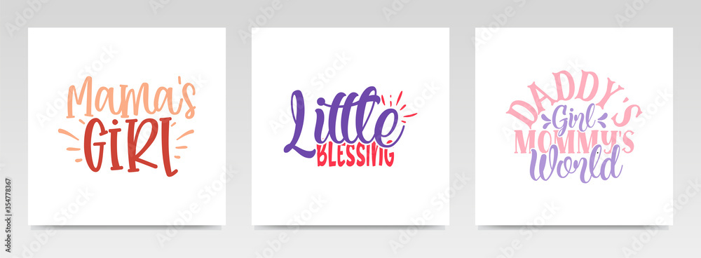 Baby born quotes letter typography set illustration.