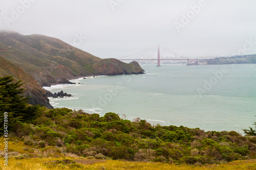 Foggy Sunrise on The Golden Gate Bridge and The Marin Headlands,San Francisco,California,USA