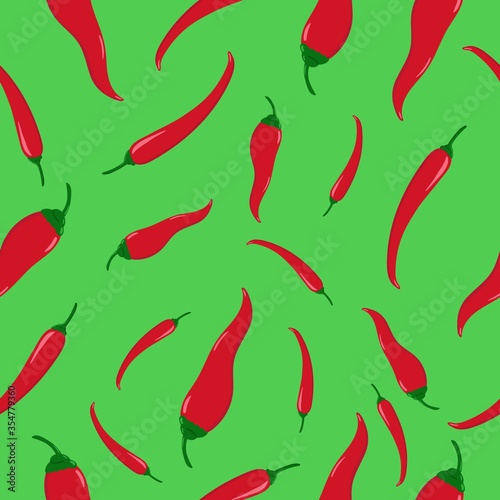 Red hot chilli peppers seamless pattern. Fresh and colorful vegetables background. Vector illustration for print, textile, wallpaper.