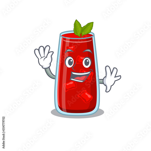A charming bloody mary cocktail mascot design style smiling and waving hand