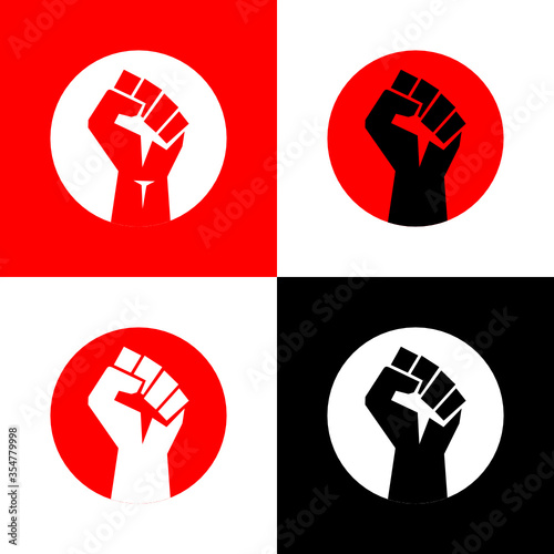 Raised fist logo. Raised black fist vecor icon. Victory, rebel symbol in protest or riot gesture symbol. 