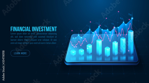 Isometric stock or forex trading graph on smartphone in futuristic concept design suitable for web page banner or presentation. Vector illustration