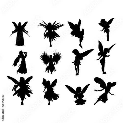 Set of Simple Vector Design of a Fairy in Black
