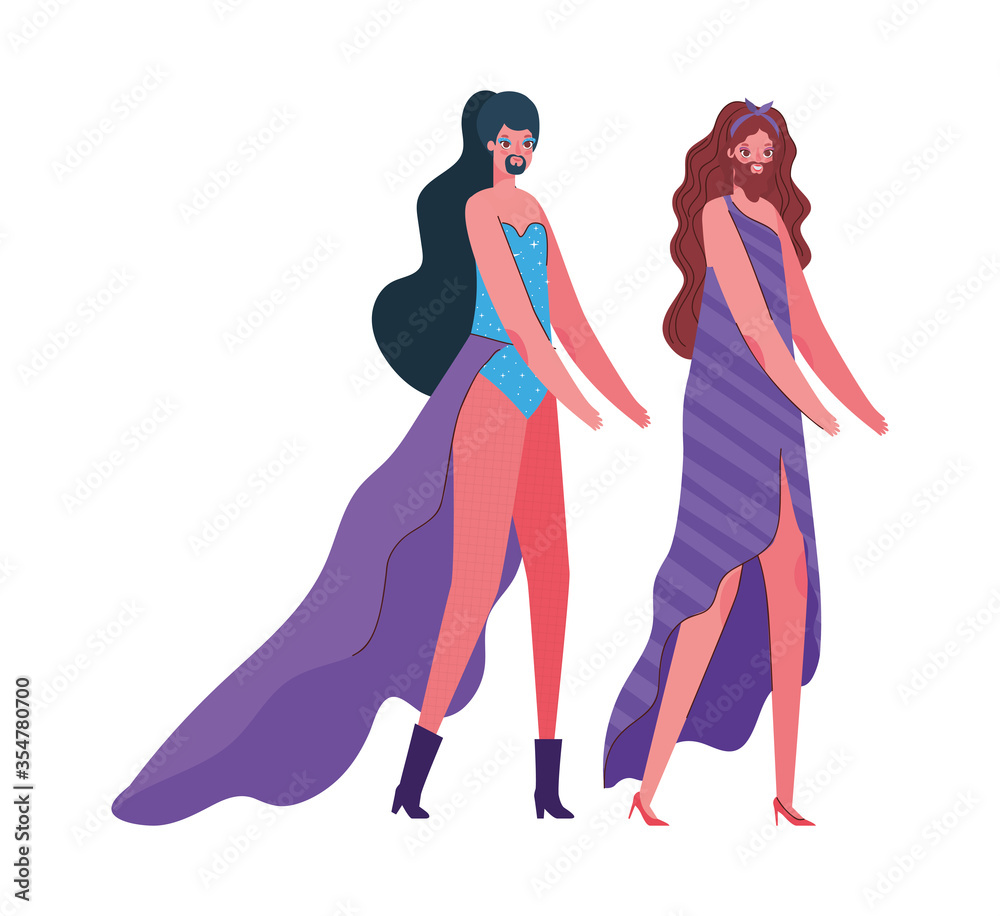 Transvestite men cartoons with costumes vector design