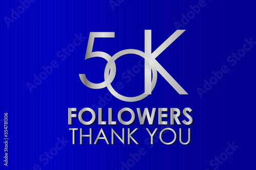 50K, 50.000 Thank you follower. Silver Color on Blue Background, for Social Media, Internet Account - Vector