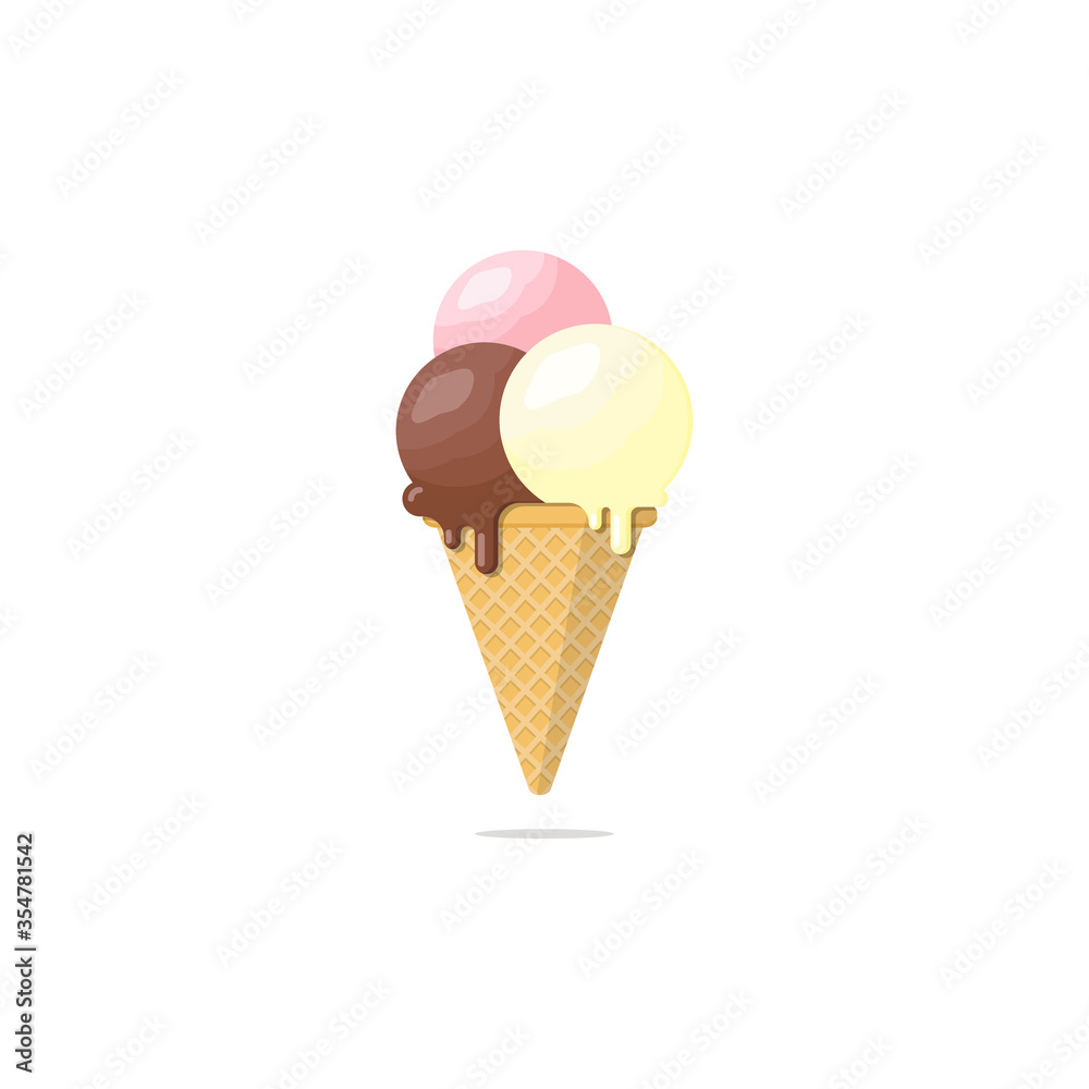 three sweet ice cream scoop cone flat design three sweet ice cream scoop cone flat design