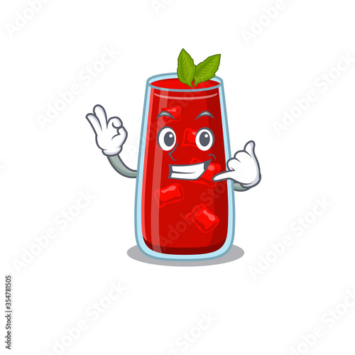 Caricature design of bloody mary cocktail showing call me funny gesture