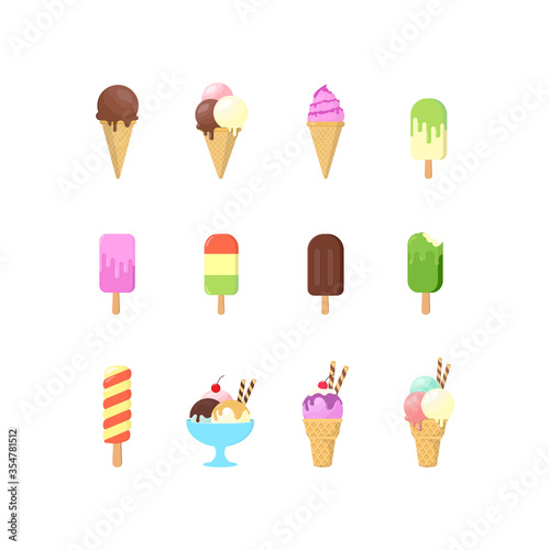 Flat design collection of sweet ice cream set