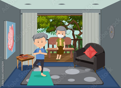 Background scene with old people staying at home