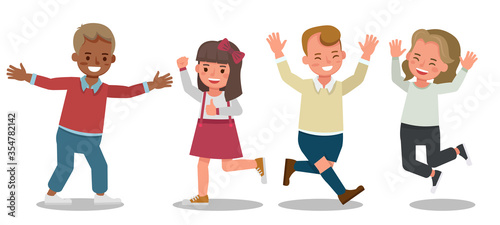 Children character vector design. Presentation in various action with emotions feeling happy. no2