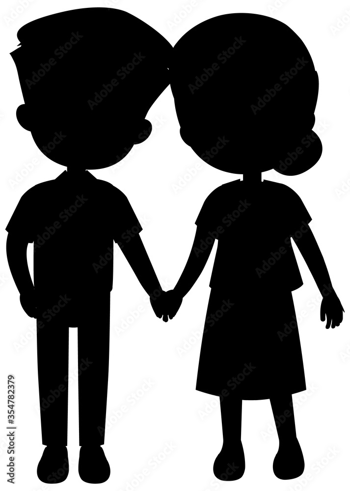 Silhouette man and woman together on white background