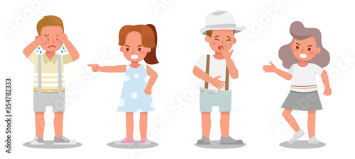 Children character vector design. Presentation in various action with emotions, angry and sad. no5