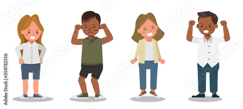 Children character vector design. Presentation in various action with emotions, angry and sad. no6