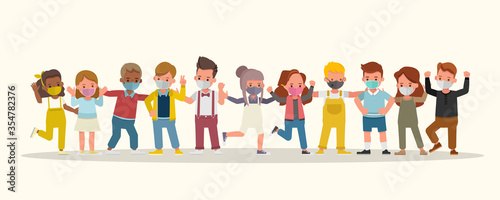 Children wear a medical mask protect health air pollution and virus character vector design.