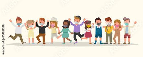 Children wear a medical mask protect health air pollution and virus character vector design. no2