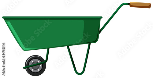 Green gardening wagon on white background