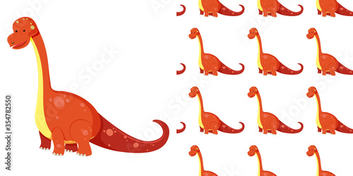 Seamless cute brachiosaurus dinosaur and shadow isolated on white background